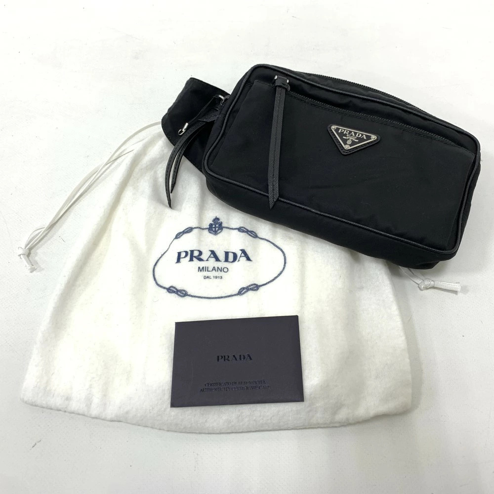 Prada Saffiano Tessuto Waist Bag Body Triangle Black